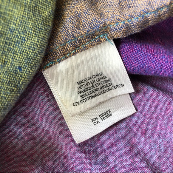 Liz Claiborne Linen Cotton Blend Colorful Plaid Cropped Button-Up Shirt Size S - Picture 5 of 8